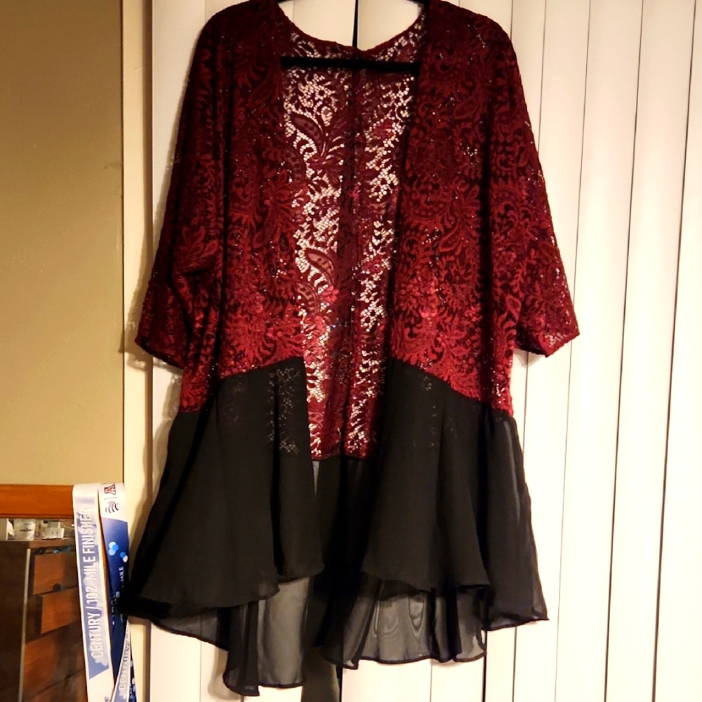 Handmade Lace And Georgette Open Front Peplum Top. Approx Size 3x- 5X